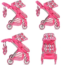 Moni Puppenwagen, Puppenbuggy Vicky 9620, Tasche, Schiebegriff höhenverstellbar pink