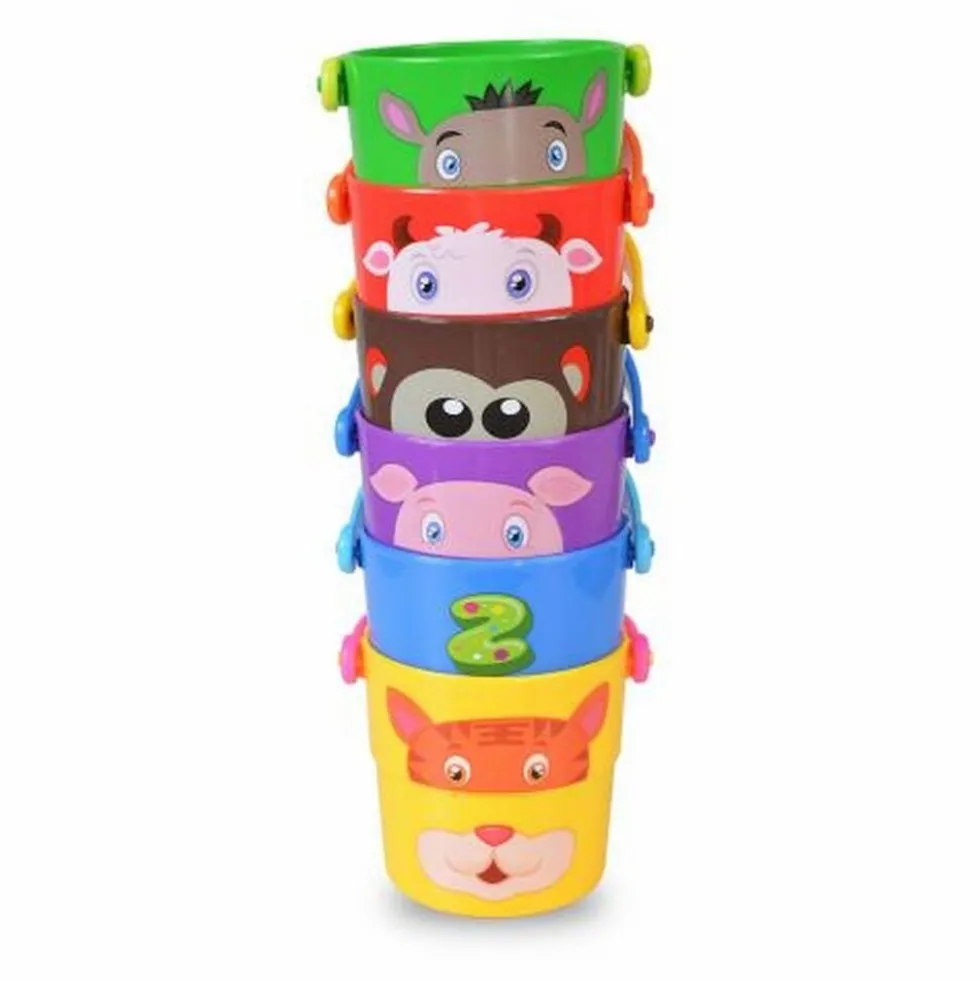 Moni Sandspielzeug Spielzeugeimer-Set K999-219B Wasser, Sand, 6 bunte Eimer rot