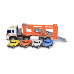 Moni Spielzeug Autotransporter WY572A, Soundfunktion, 1:16, Ladefläche, 4 Autos orange
