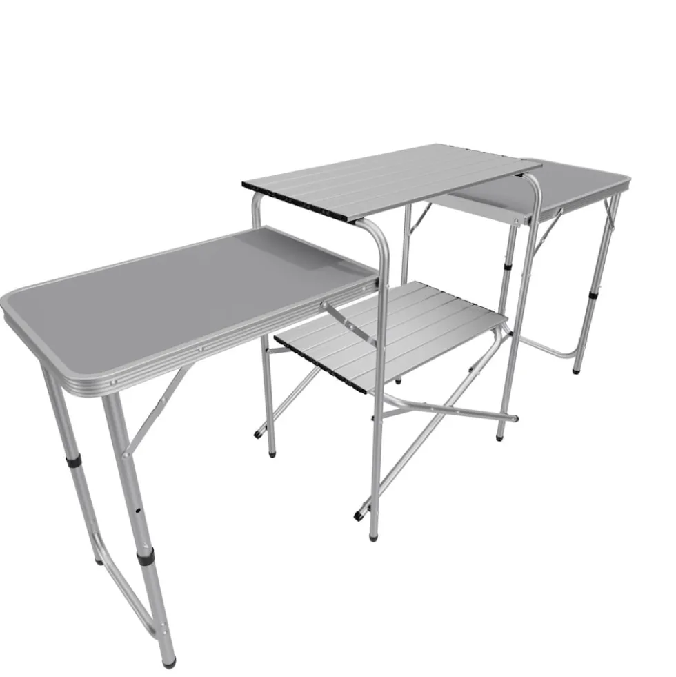 24MOVE® Campingküche CAMPO faltbar, Alu Outdoorküche mit Arbeitsplatte und Staufächern inkl. Windschutz und Tragetasche