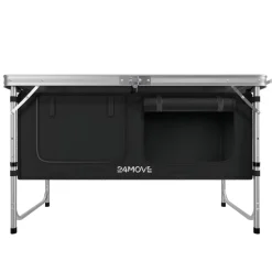 24MOVE® Campingküche PRAIA faltbar, höhenverstellbarer Campingschrank Alu Reiseküche mit Arbeitsplatte und Staufächern, Outdoor Camping, tragbar