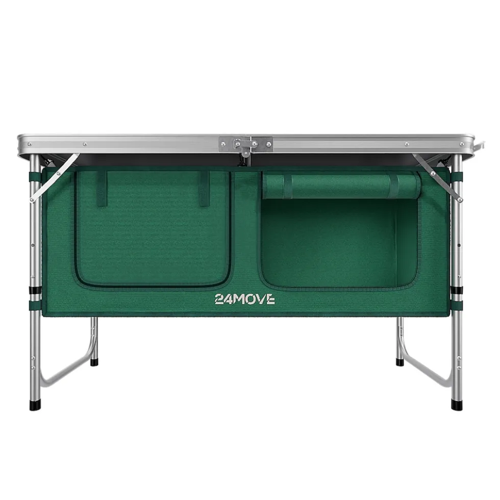24MOVE® Campingküche PRAIA faltbar, Alu Outdoorküche mit Arbeitsplatte und Staufächern, höhenverstellbar