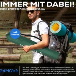 24MOVE® Campingstuhl Faltstuhl, 2er Set, grün, mit Getränkehalter und Tragetasche Outdoor, faltbar max. 100kg, Anglerstuhl, Polyester