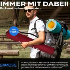 24MOVE® Campingstuhl Faltstuhl, schwarz, mit Getränkehalter und Tragetasche Outdoor, faltbar max. 100kg, Angerstuhl, Klappstuhl
