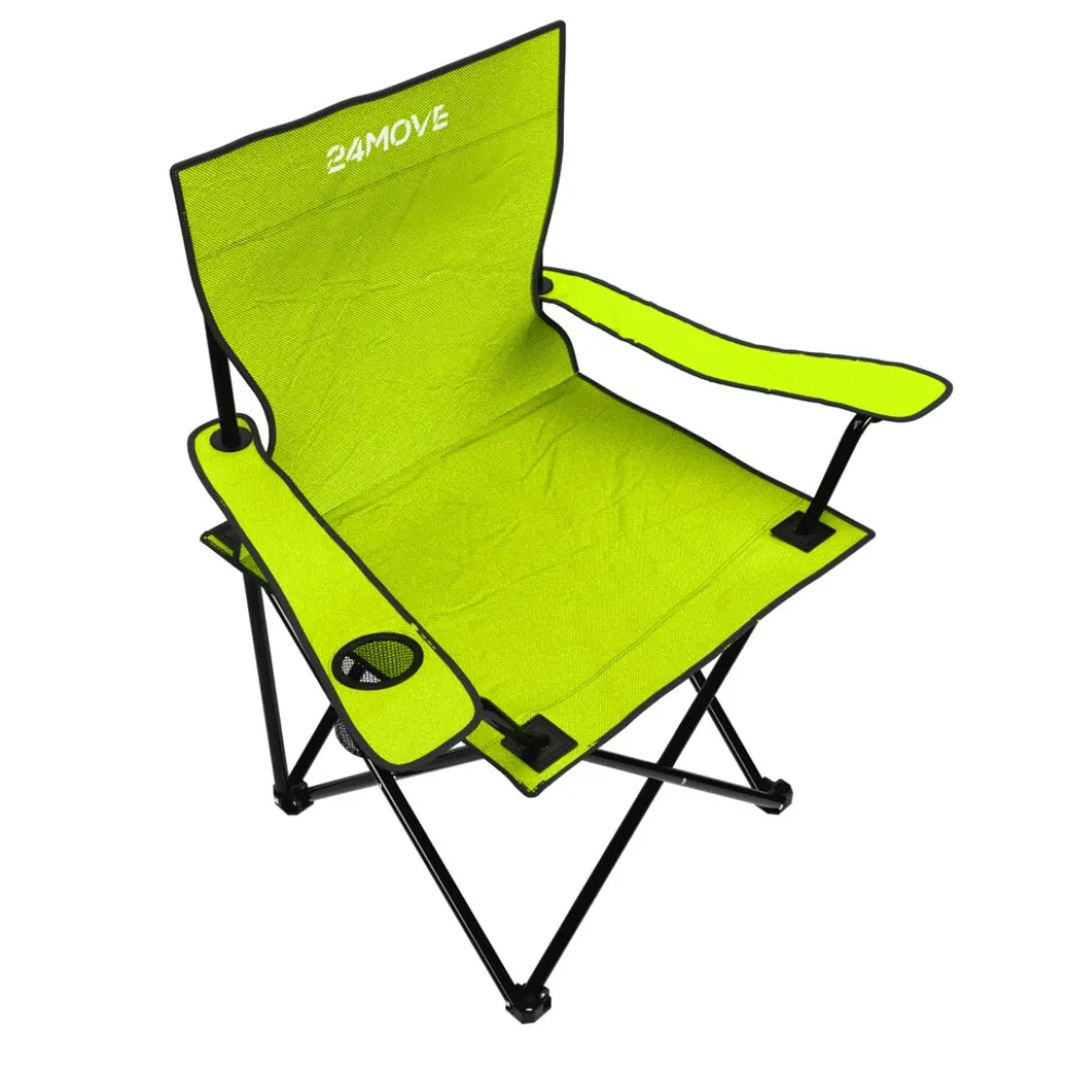 24MOVE® Campingstuhl Faltstuhl, hellgrün, mit Getränkehalter und Tragetasche Outdoor, faltbar max. 100kg, Angerstuhl, Klappstuhl