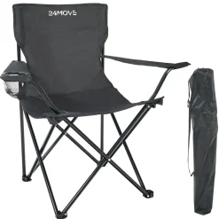 24MOVE® Campingstuhl Faltstuhl, schwarz, mit Getränkehalter und Tragetasche Outdoor, faltbar max. 100kg, Angerstuhl, Klappstuhl