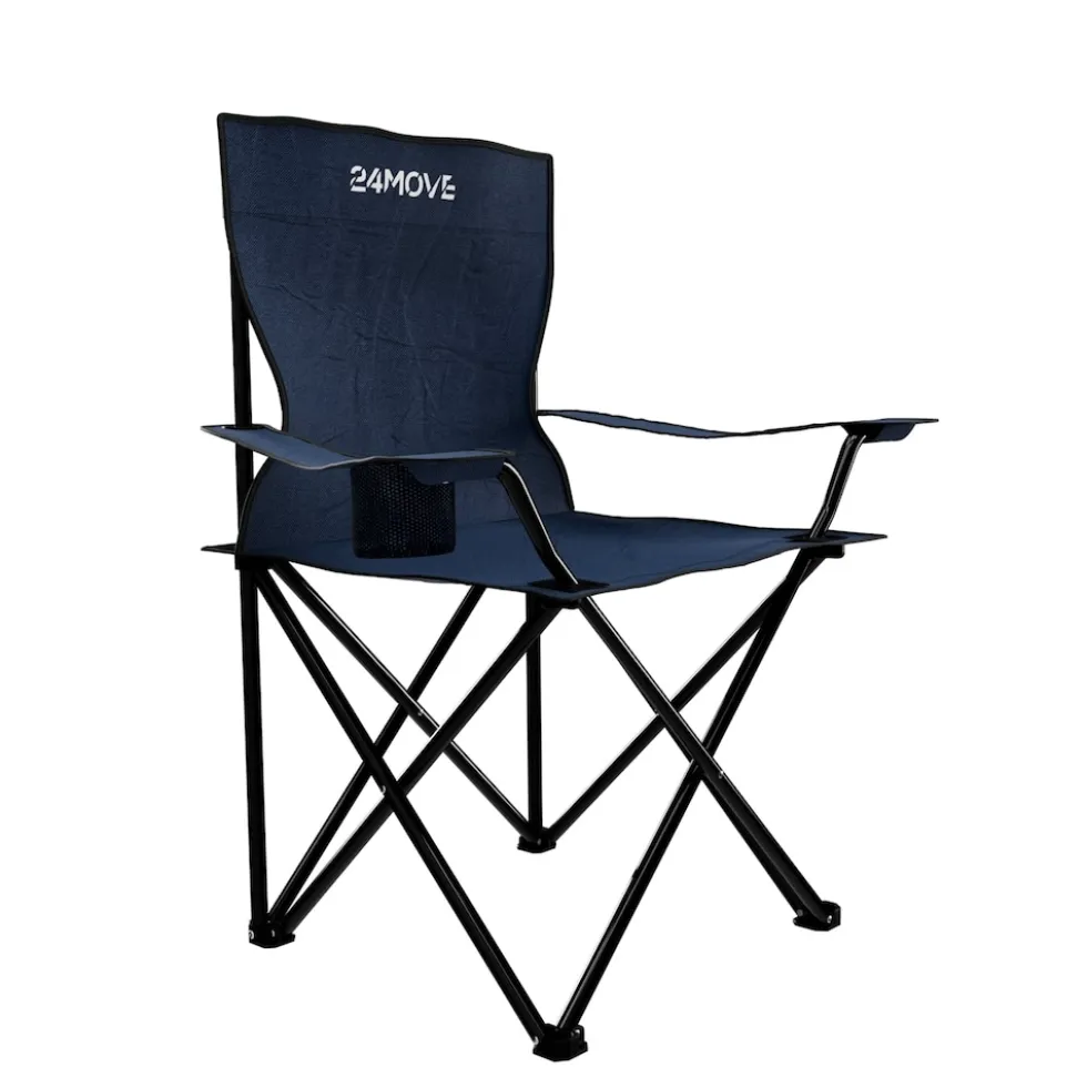24MOVE® Campingstuhl Faltstuhl, blau, mit Getränkehalter und Tragetasche Outdoor, faltbar max. 100kg, Angerstuhl, Klappstuhl