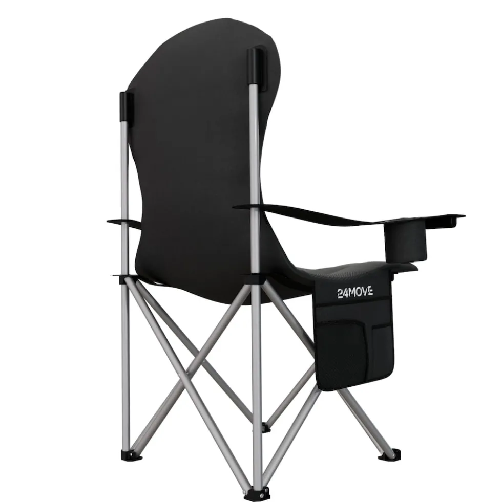 24MOVE® Campingstuhl Salvador faltbar Camping Klappstuhl gepolstert inkl. Tragetasche, bis 150kg belastbar, schwarz