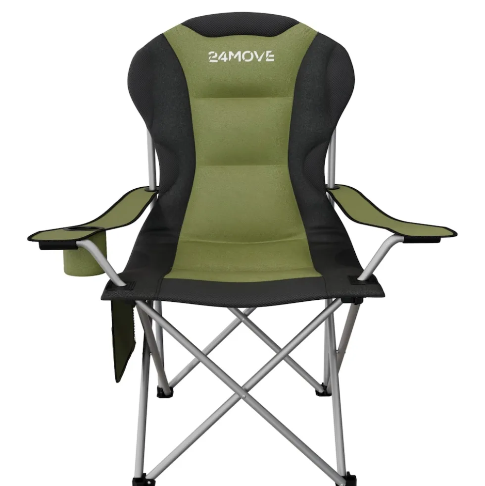 24MOVE® Campingstuhl Salvador faltbar Camping Klappstuhl gepolstert inkl. Tragetasche, bis 150kg belastbar, grün