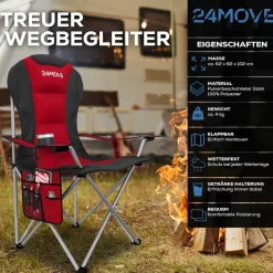 24MOVE® Campingstuhl Salvador faltbar Camping Klappstuhl gepolstert inkl. Tragetasche, bis 150kg belastbar, rot