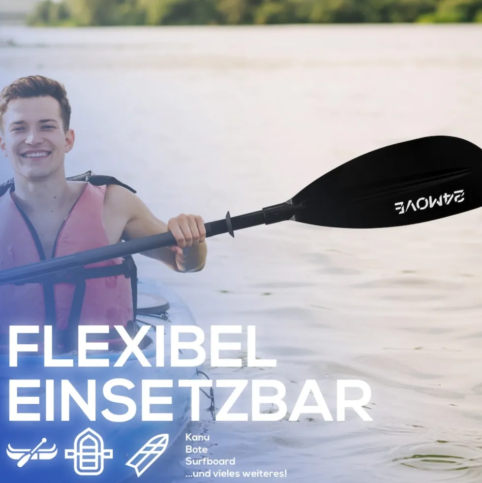 24MOVE® Doppelpaddel LAGO Aluminium Paddel, Stand-Up Paddling, Paddel für Kajak, 220 cm, verstellbar