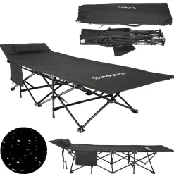 24MOVE® Feldbett Campingbett bis 150 kg In-und Outdoor Camping faltbar mit Seitentasche und Kissen