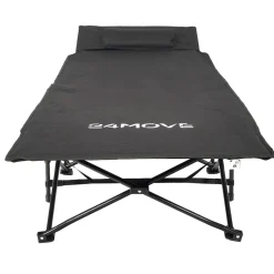 24MOVE® Feldbett Campingbett bis 150 kg In-und Outdoor Camping faltbar mit Seitentasche und Kissen