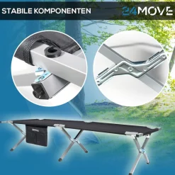 24MOVE® Feldbett Campingbett bis 180 kg In-und Outdoor Camping faltbar, inkl. Tragetasche für einfachen Transport
