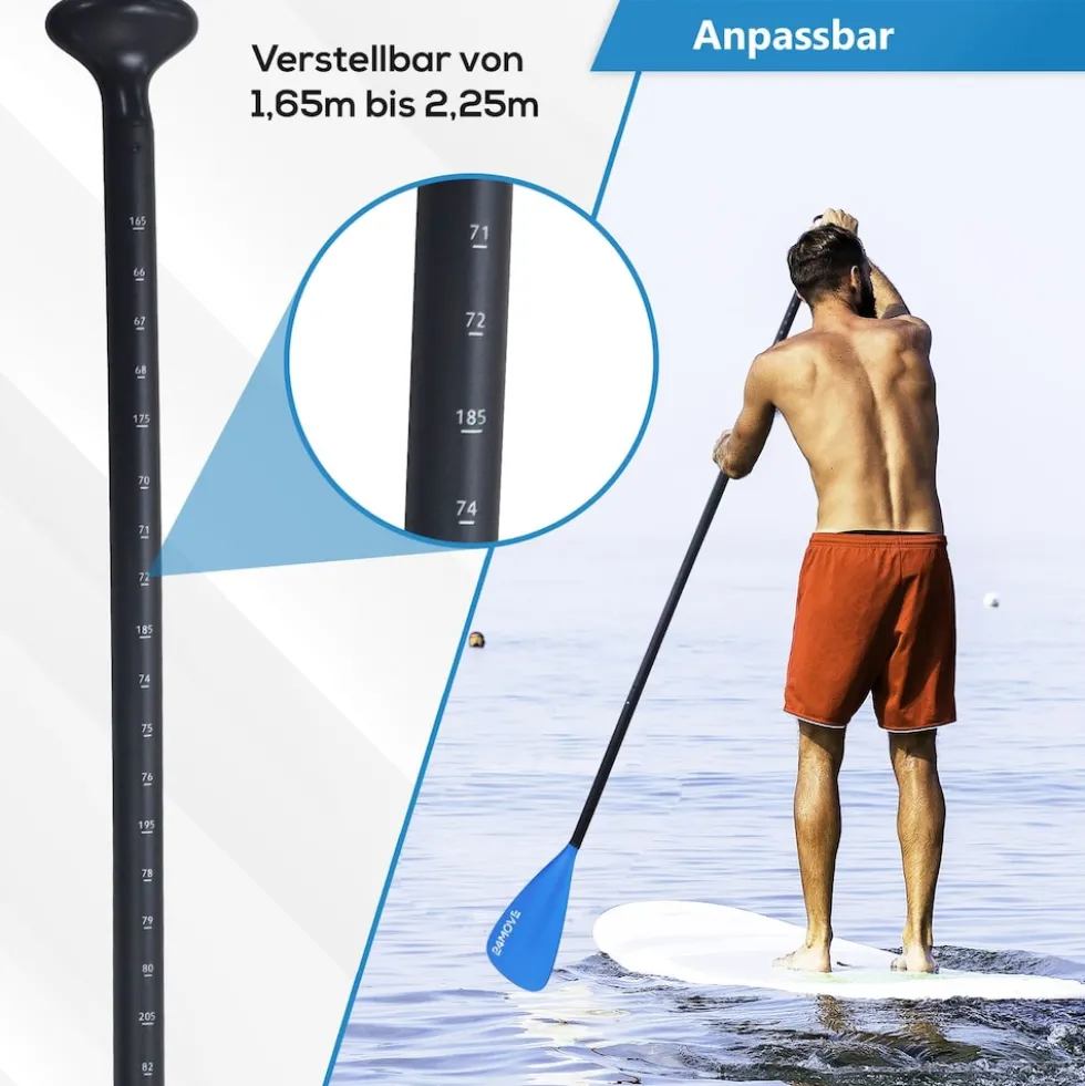 24MOVE® Paddel Doppelpaddel 2 in 1 Teleskoppaddel Stechpaddel für SUP Stand Up Board , Kajak, Aluminium 230cm, Blau