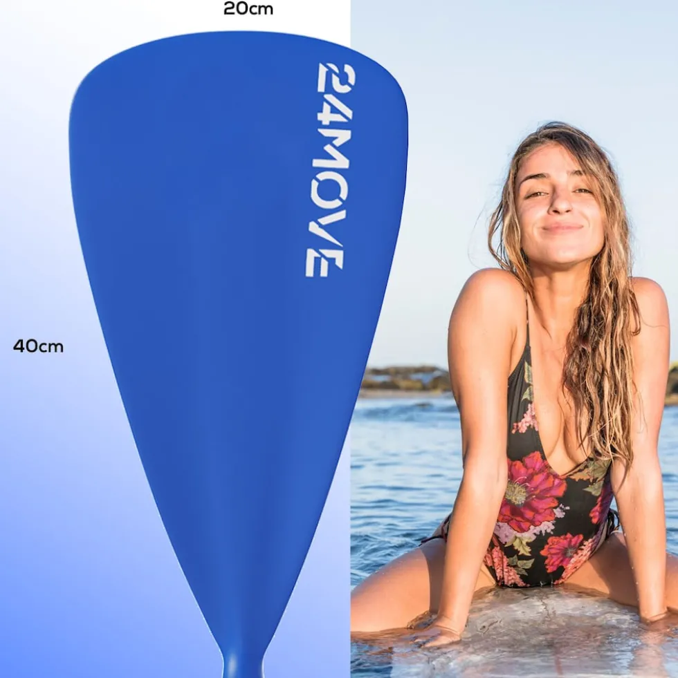 24MOVE® Paddel Einzelpaddel Stechpaddel für SUP Stand Up Board, Kajak, Leicht aus Aluminium 210cm, verstellbar blau