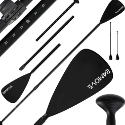 24MOVE® Paddel Einzelpaddel Stechpaddel für SUP Stand Up Board, Kajak, Leicht aus Aluminium 210cm, verstellbar schwarz