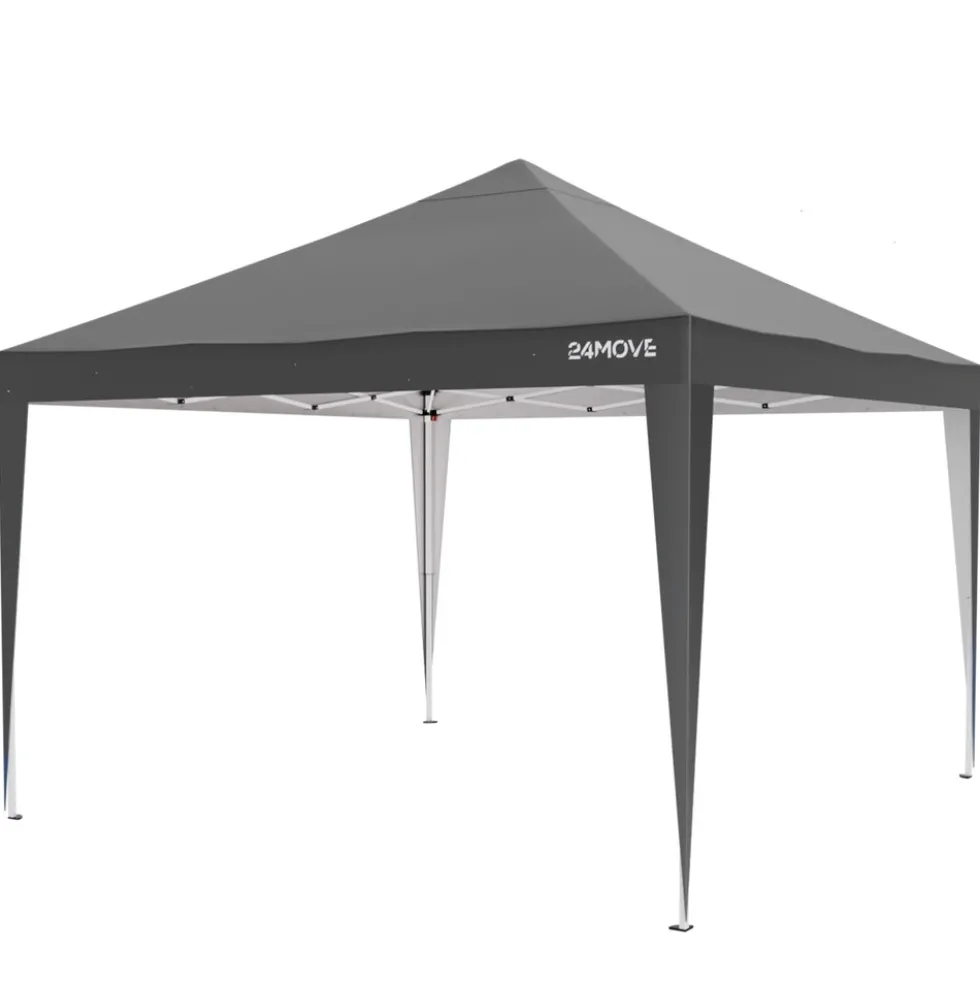 24MOVE® Pavillon Santos 3x3m Pop-Up UV-Schutz 50+ Wasserdicht & winterfest mit Tasche faltbar & stabil, für Camping & Garten Faltpavillon - Partyzelt Grau