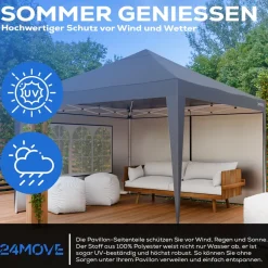 24MOVE® Pavillon Seitenteile 2er Set 2x3m mit Fenster & Reissverschluss, wasserdicht, grau - für Partyzelt, Festzelt, Festivals