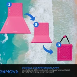 24MOVE® Strandmatte 2er Set klappbar mit Rückenlehne, Strandliege mit Gurt, tragbar für Strand und Garten, Liegematte rosa