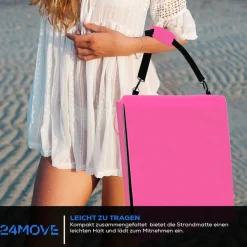 24MOVE® Strandmatte 1er Set klappbar mit Rückenlehne, Strandliege mit Gurt, tragbar für Strand und Garten, Liegematte rosa
