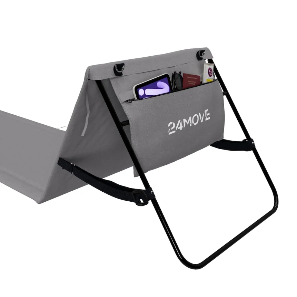 24MOVE® Strandmatte 2er Set klappbar mit Rückenlehne, Strandliege mit Gurt, tragbar für Strand und Garten, Liegematte grau