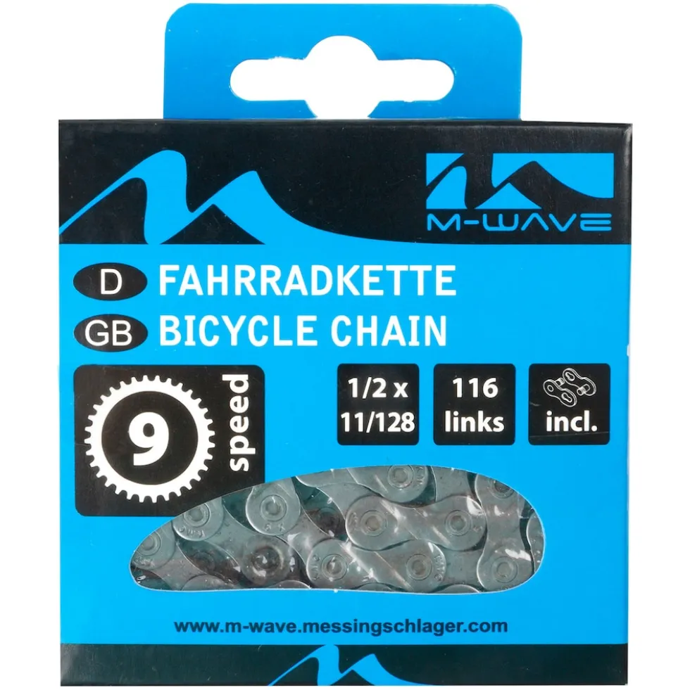 M-Wave Ninespeed Fahrradkette 9-fach Fahrrad Kette 116 Glieder Schaltungskette mit Verschlussglied 1/2" x 11/128"