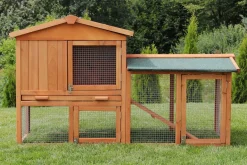 MyAnimal Hasenstall MH-03 Doppelstockhaus mit Garten, Freilauf, Kiefernholz, verzinkter Draht (Braun 2.0)