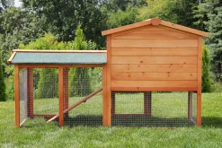 MyAnimal Hasenstall MH-03 Doppelstockhaus mit Garten, Freilauf, Kiefernholz, verzinkter Draht (Braun 2.0)