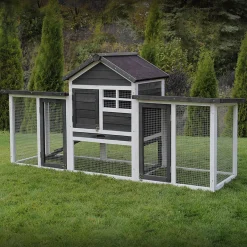 MyAnimal Hasenstall MH-31, Doppelgarten, Freilauf, wetterfester Kaninchenstall, imprägniertes Holz (Grau 2.0)
