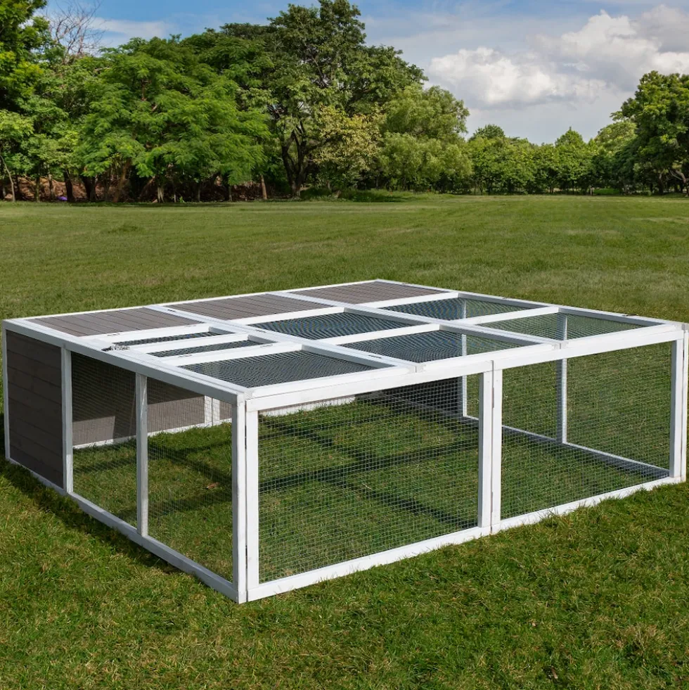 MyAnimal Hasenstall MH-06 Freilaufgehege, Kaninchenstall XXL, mit Unterstand, Simple-Fold, Vollholz (Grau)