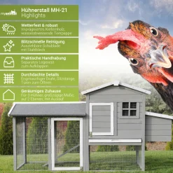 MyAnimal Hühnerstall für 3 Hühner MH-21 mit Eiablage, Dach wasserabweisend, verzinkter Draht