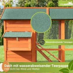 MyAnimal Hühnerstall groß für 7 Hühner MH-15, Hühnerhaus auf 2 qm², mit Auslauf, separates Legenest (Braun)