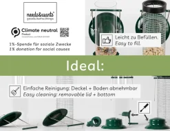 needs&wants® 2er Set: Vogelfutterspender zum Aufhängen Metall Edelstahl Kunststoff, Vogelfutterstation klein Futterstation Vögel Wildvögel