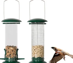 needs&wants® 2er Set: Vogelfutterspender zum Aufhängen Metall Edelstahl Kunststoff, Vogelfutterstation klein Futterstation Vögel Wildvögel