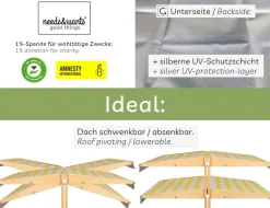 needs&wants® Sandkasten mit Dach Sitzbank und Boden Vlies-Folie, mit Abdeckung Oxford 600D, Sandkiste Holz rechteckig mit Bänken Outdoor Garten Kinder UV-Sonnenschutz, 113x113x113 cm, gelb weiß braun