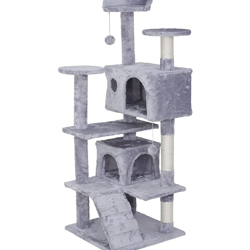 NYVI Katzen Kratzbaum Luzifer 134 cm Grau - Deluxe Katzenbaum mit Katzenhöhlen, Plattformen, Katzenspielzeug und Sisal Kratzsäule