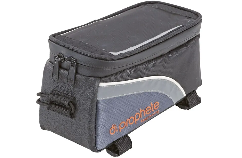 Oberrohrtasche, wasserabweisend, mit Smartphone-Fach für Smartphones bis 5,5", inkl. Kopfhörerausgang, Volumen: 1,5 Liter, Farbe: schwarz