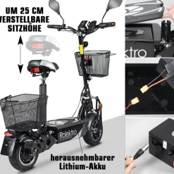 Rolektro, E-Joy Elektro-Scooter 20 Lithium, Schwarz, 36V-20AH Akku, 500 Watt