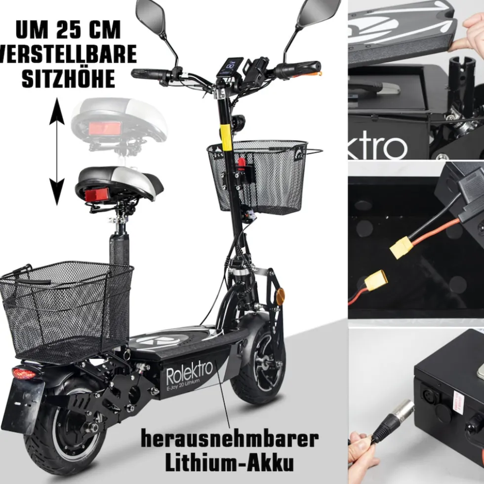 Rolektro, E-Joy Elektro-Scooter 20 Lithium, Schwarz, 36V-20AH Akku, 500 Watt