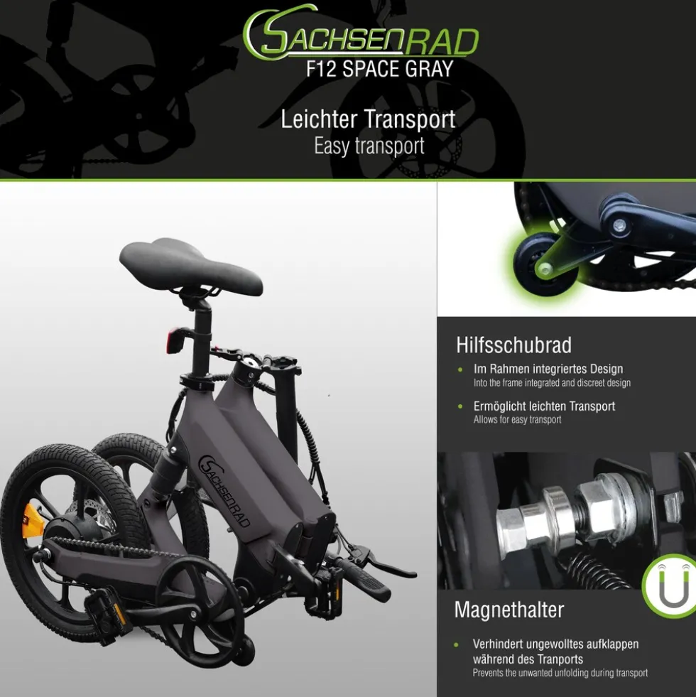SachsenRAD E-Faltrad F12 Klapprad Ebike Elektrofahrrad Space Grau 16 Zoll