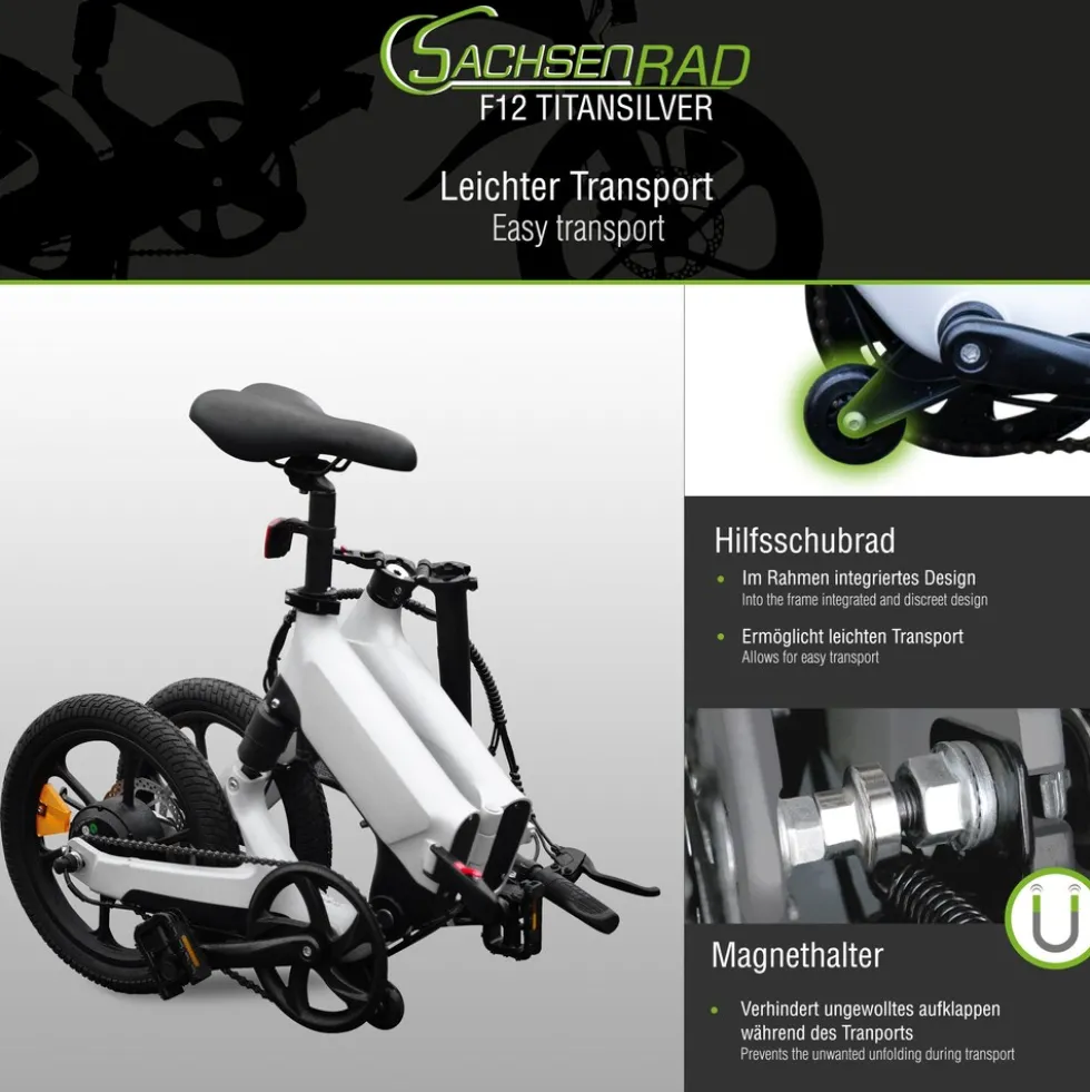 SachsenRAD E-Faltrad F12 Klapprad Ebike Elektrofahrrad Space Grau 16 Zoll