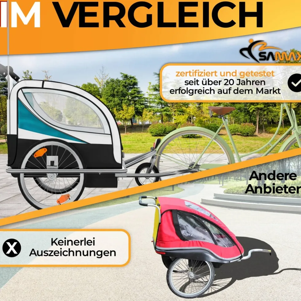 SAMAX 360° drehbarer Fahrradanhänger 2in1 Jogger - in Blau - Silver Frame
