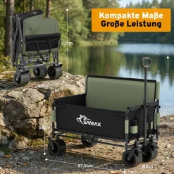 SAMAX Faltbarer Bollerwagen - 2in1 mit Bank - bis 200kg Offroad Festival Edition - Matcha Grün