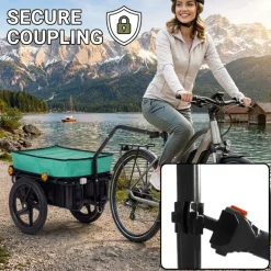 SAMAX Lastenanhänger / Fahrradanhänger für 60 Kg / 70 Liter mit Kupplung in Grün