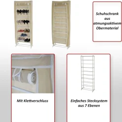 Schuhschrank Campingschrank Faltschrank Stoff 140x52x18cm creme