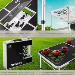 tectake® Aluminium Bierpongtisch, mit Eisfach, klappbar, bodenschonende Kunststofffüße, inklusive 100 Bechern und 6 Bällen