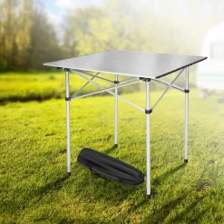 tectake® Aluminium Campingtisch, klappbar, bodenschonende Kunststoffkappen, mit Tragetasche, 70 x 70 x 70 cm