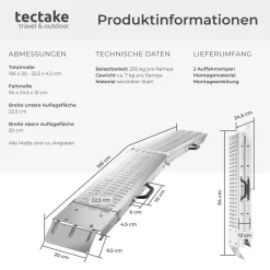 tectake® Auffahrrampen, 2er Set, aus verzinktem Stahl, Belastbarkeit 400 kg, 200 kg pro Rampe