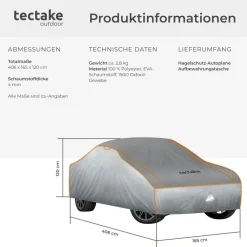 tectake® Autoplane, wasserdicht und atmungsaktiv, mit 4 mm Schaumstoffschicht, 3 längenverstellbare Spanngurte, inklusive Aufbewahrungstasche